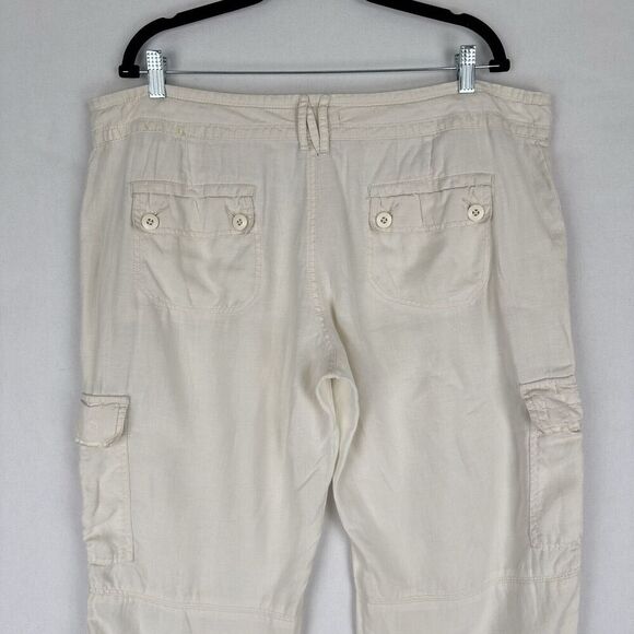 Old Navy Pants Womens 16 Ivory Straight Leg Relaxed Cargo 100% Linen Breathable - Picture 9 of 16